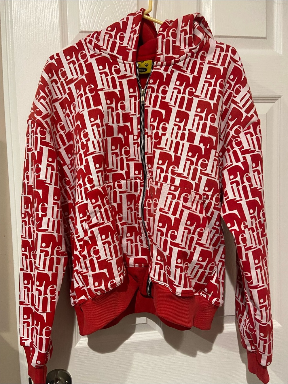 Red Graphic Zip-Up Hoodie Sweater - Bold All-Over Print